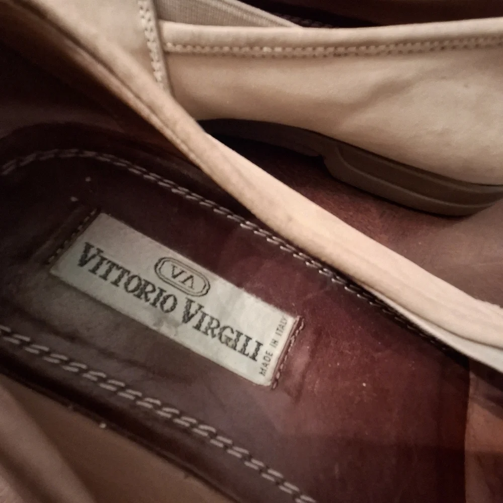 Vittorio Virgili Men Embroidery Shoes Beige Suede Loafers Italy Size EU41/US 8